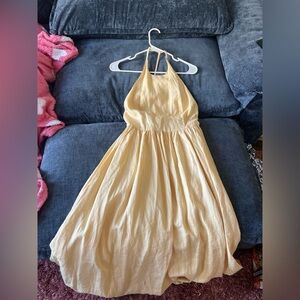 Reformation Pale Yellow Halter Midi Dress